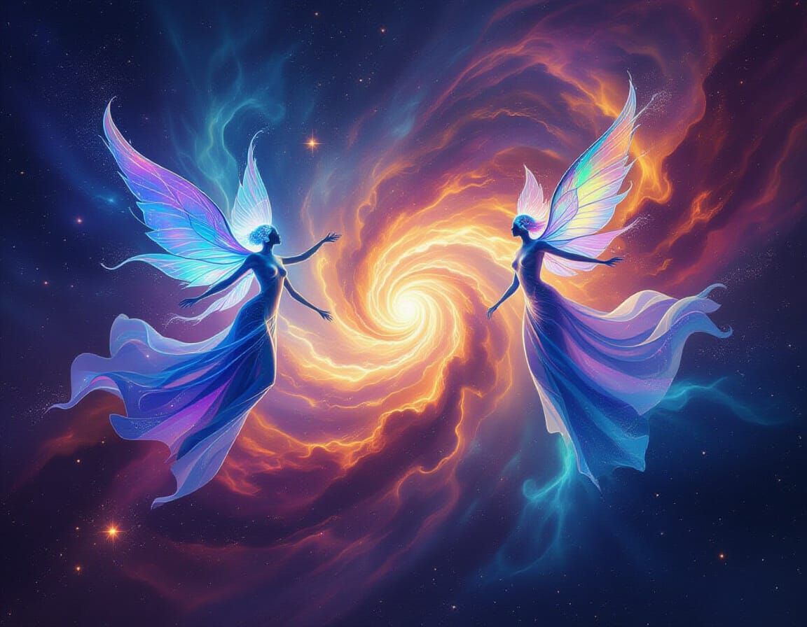 Ethereal Spirits Dancing in Cosmic Nebula