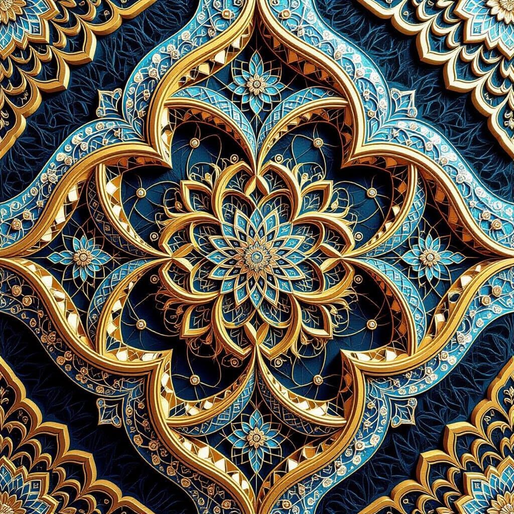 Intricate Brocade Design with Fractal Waves and Zentangle Pa...