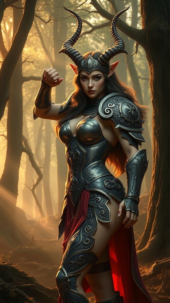 Heroic Female Satyr in Ornate Armor