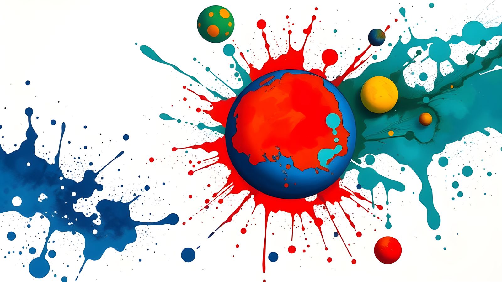 Colorful Ink Splatter Solar System: Abstract Art