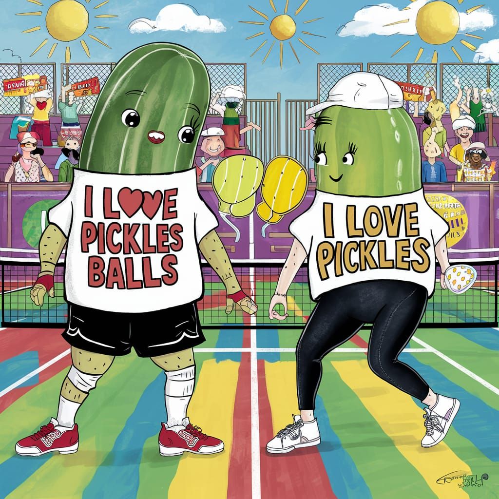 Pickles Playing Pickleball: A Whimsical Illustration
