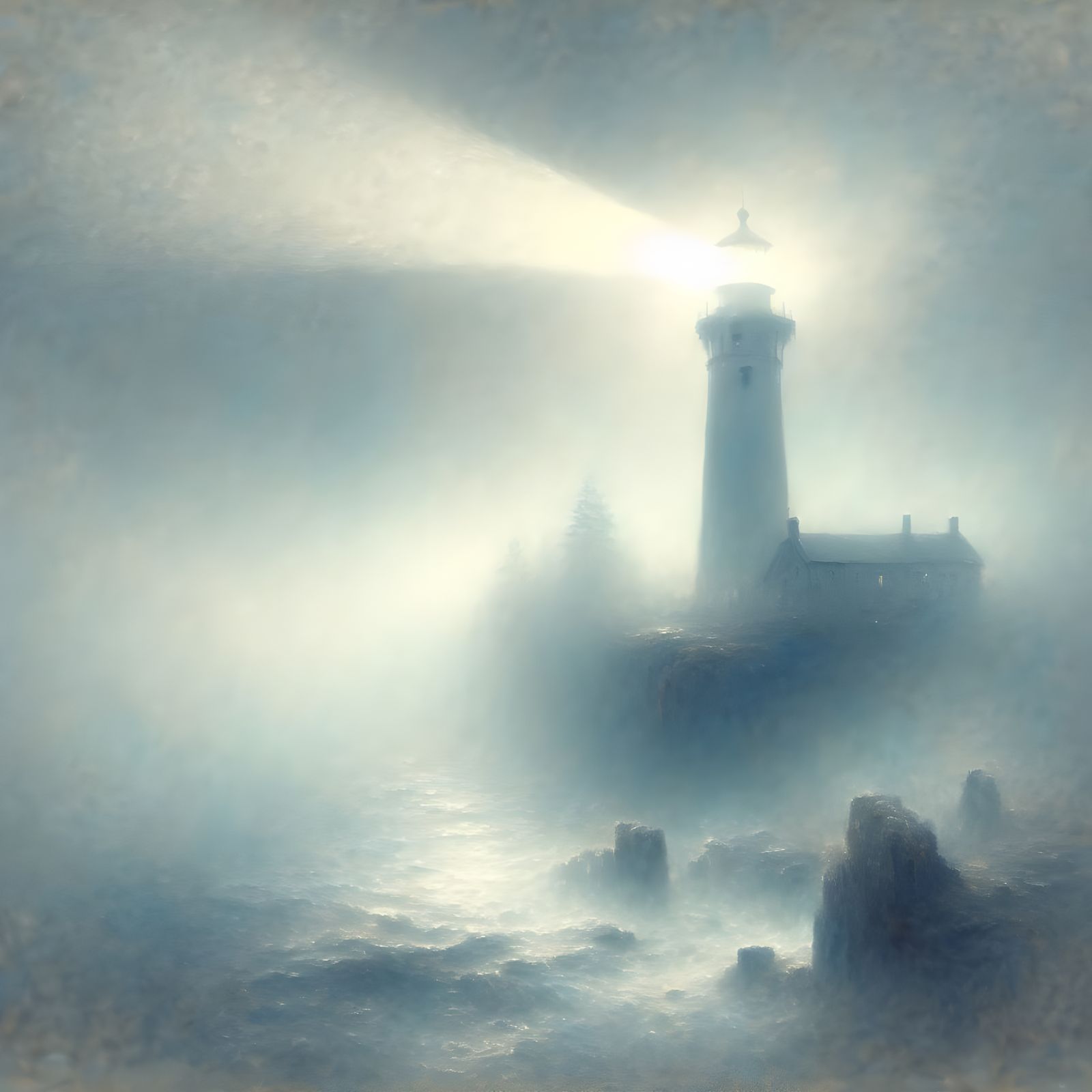 Lighthouse in Fog: Romantic 19th Century Style