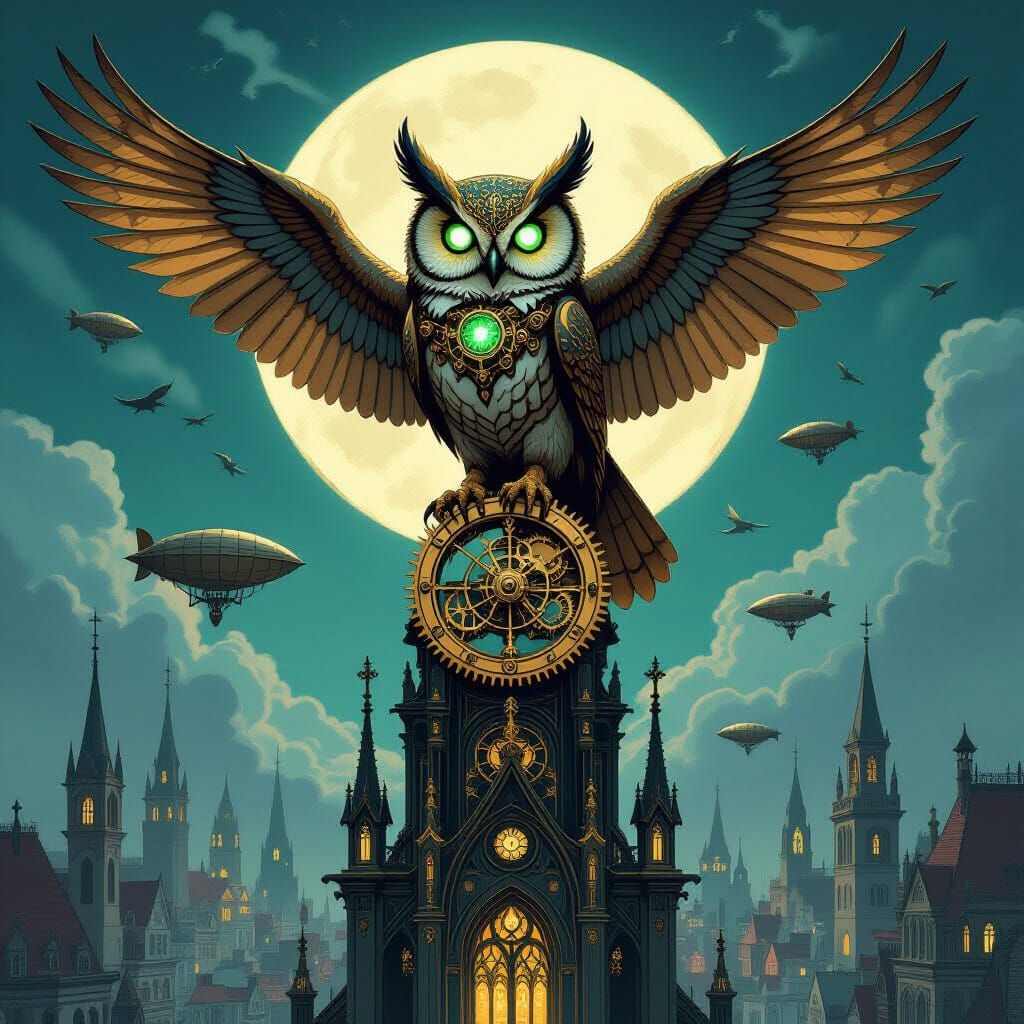 Clockwork Owl on Gothic Library Spire