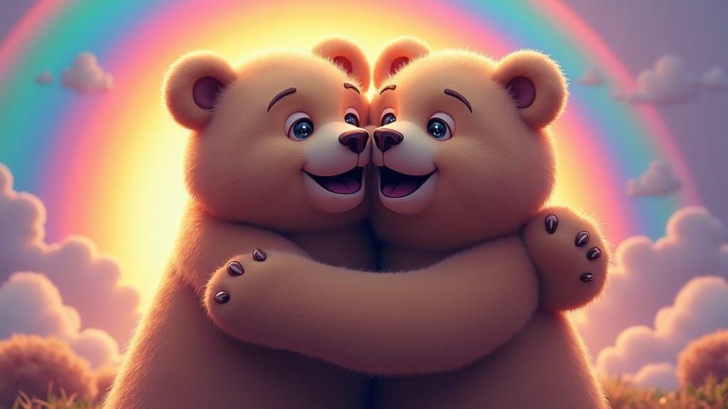 Joyful Bears Hug in Vibrant, High-Contrast 8K Realism