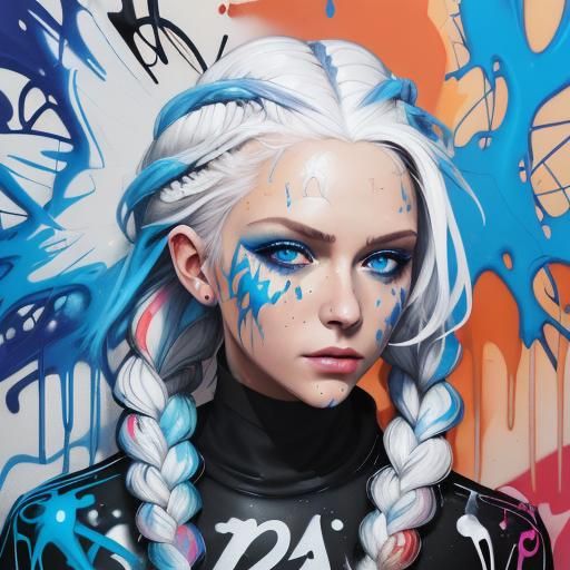 Autumn Portrait with Braids in Graffiti Art Style