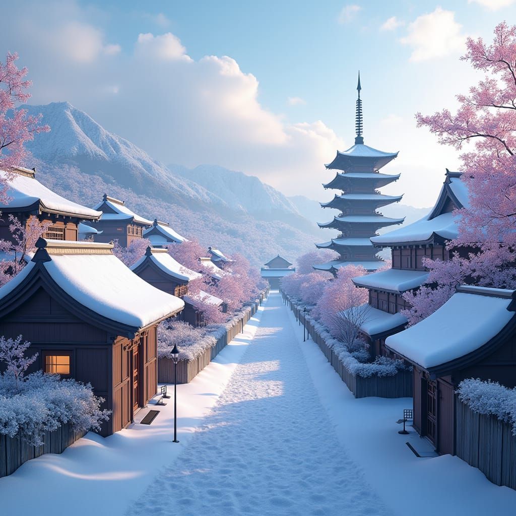 Snowy Hokkaido City in Ethereal Light