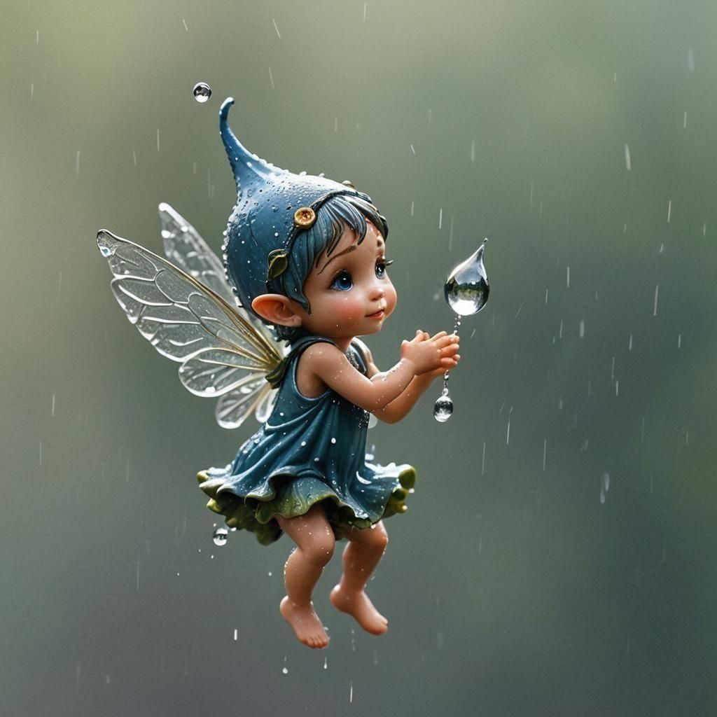 Pixie Kissing Raindrop in Micro Detail