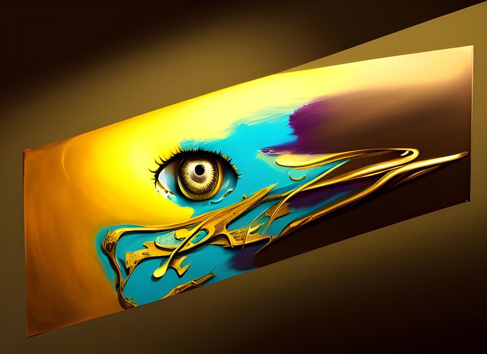 Abstract Painting in Gold, Copper and Teal