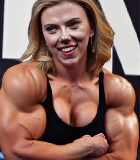 Muscular Woman Bodybuilder Flexing Ripped Arms