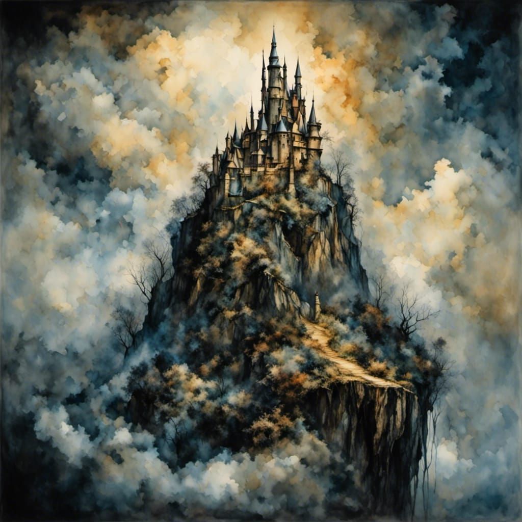Castle in the Clouds with Dark Fantasy Aesthetic