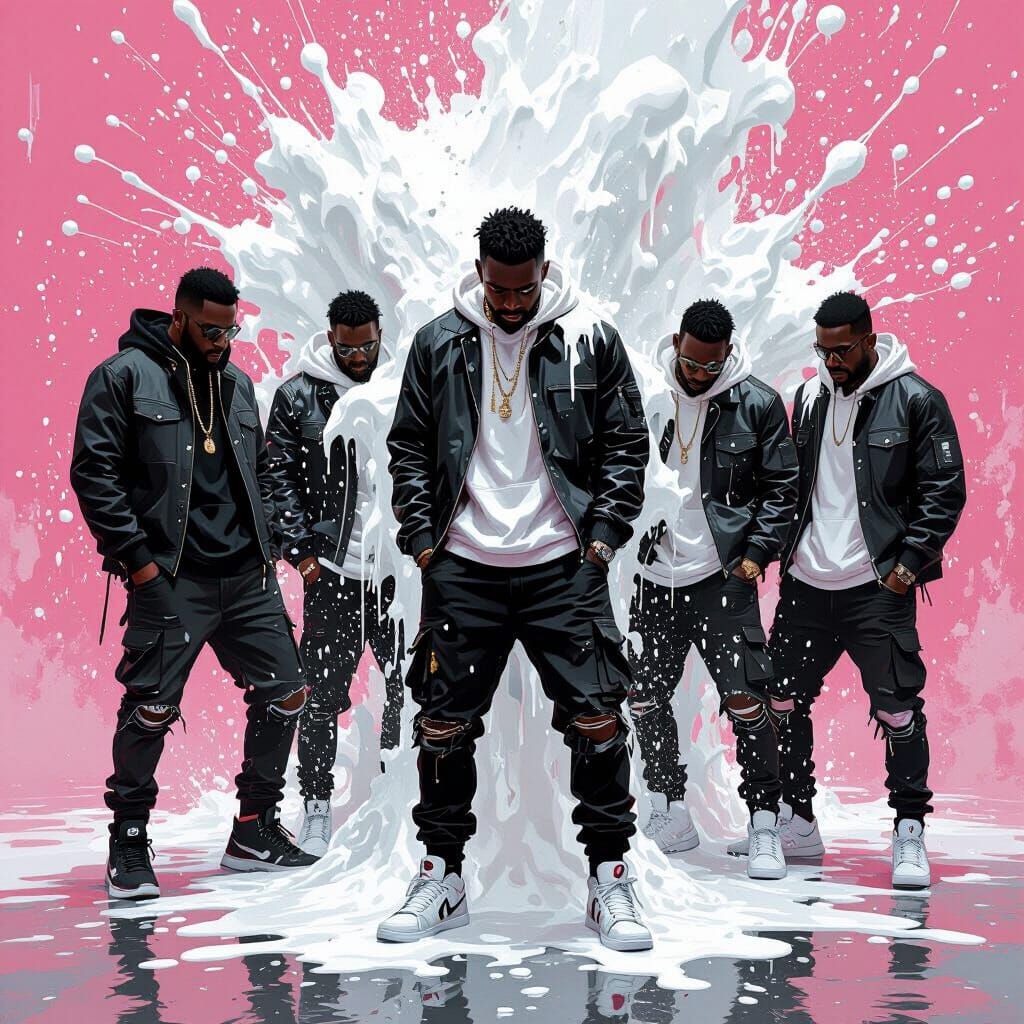 Men in Trendy Outfits Splashed with White Foam