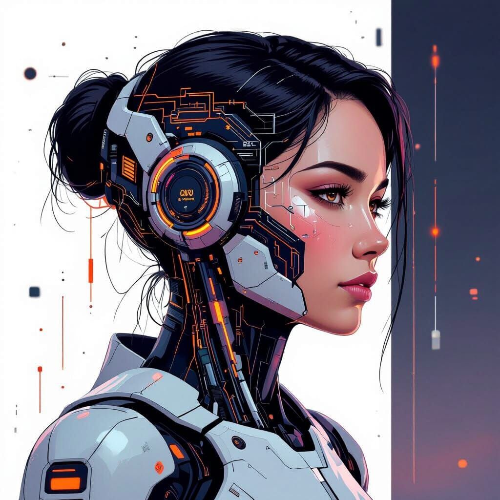 Futuristic AI Business Assistant in Digital Art Style
