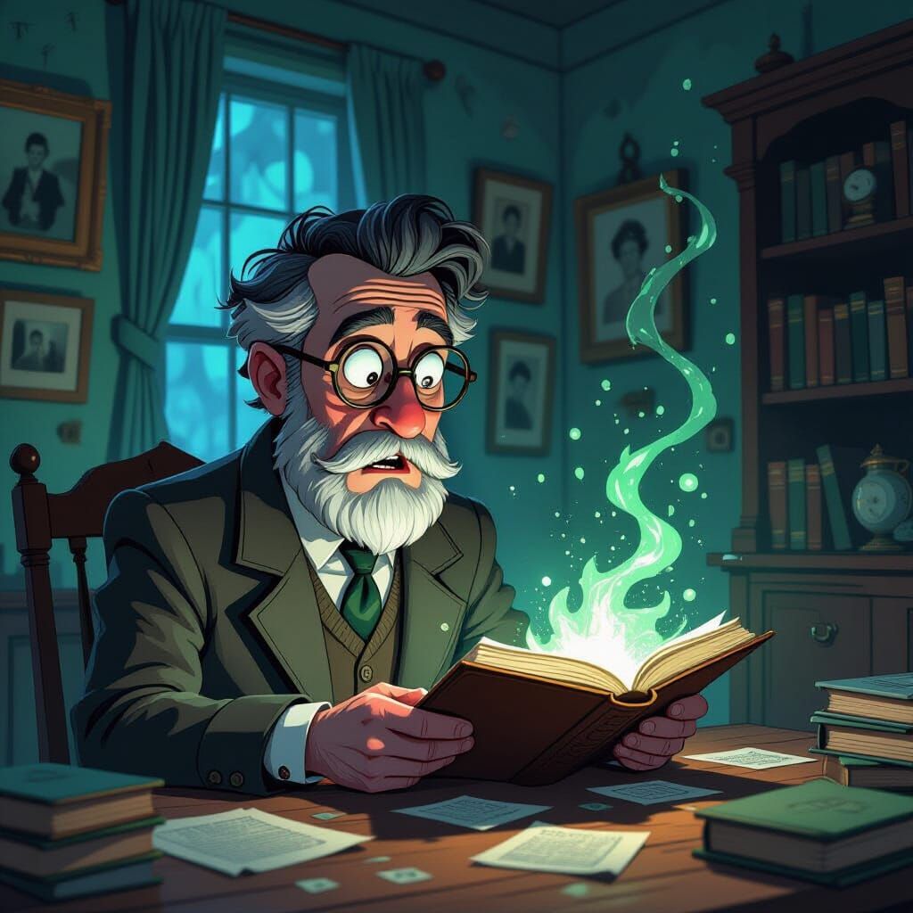 Antique Dealer's Shock in Surreal Portal Scene