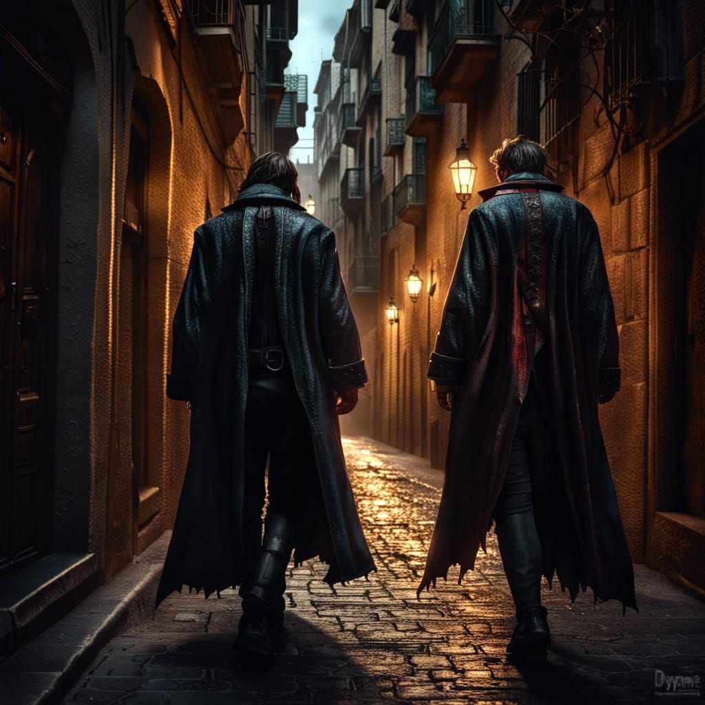 Vampire Couple in Barcelona's Old Town: Dark Fantasy Art