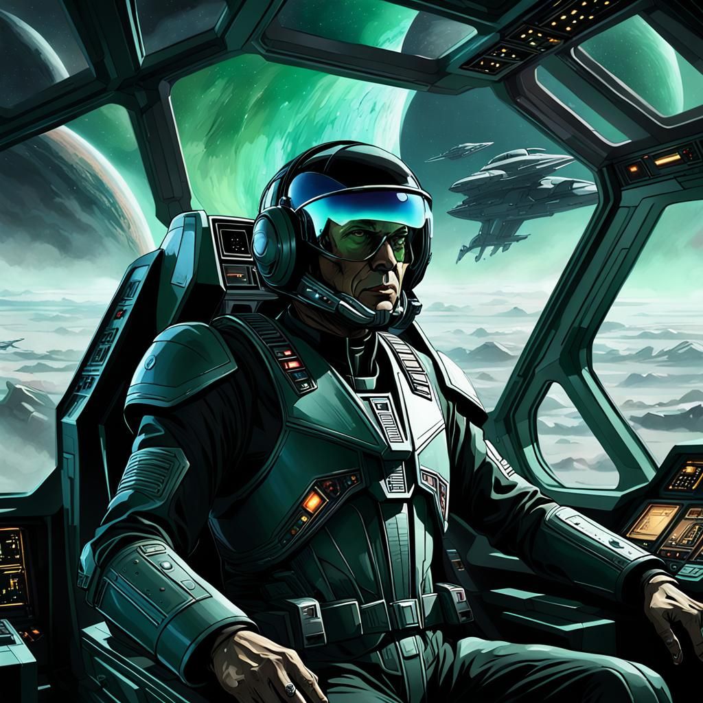 Romulan Pilot in Spacecraft Cockpit Concept Art