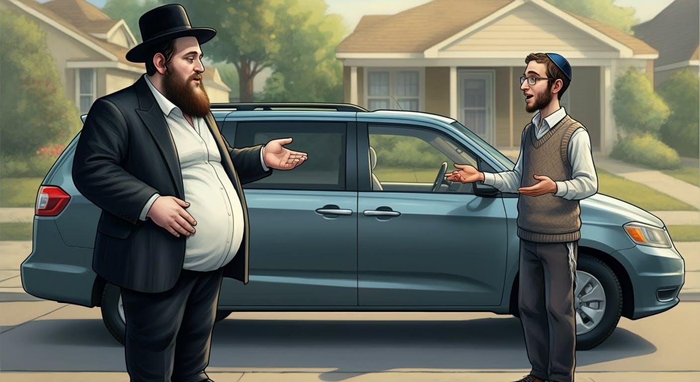 Friendly Conversation Between Two Jewish Neighbors in a Subu...
