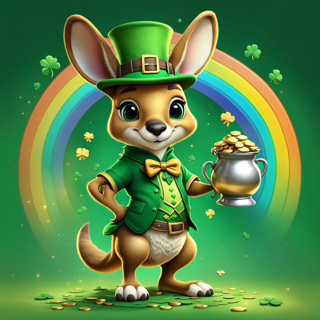 Chibi Kangaroo Leprechaun in 3D Digital Art