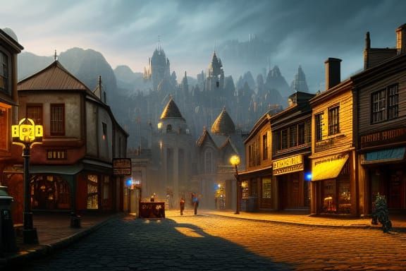 An urban scene from with a fantasy city which never sleeps