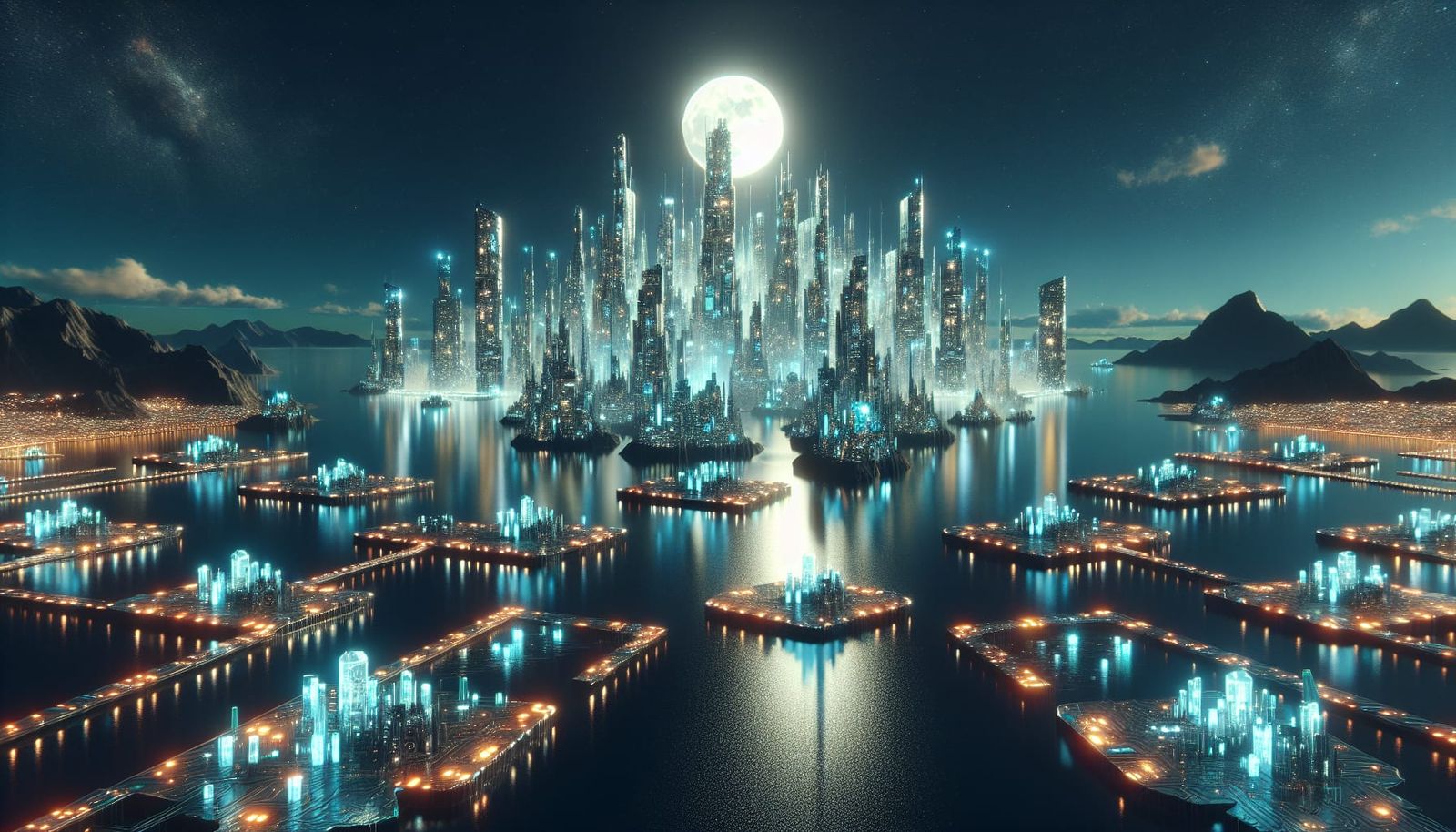 Futuristic Crystal Cityscape on Floating Islands