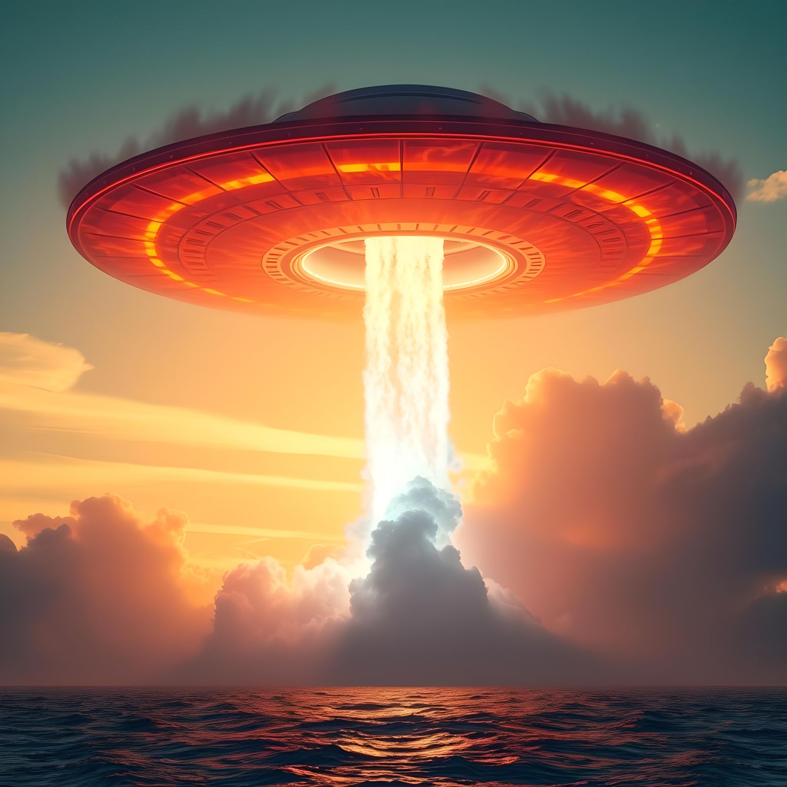 UFO Water Liftoff in Fiery Display