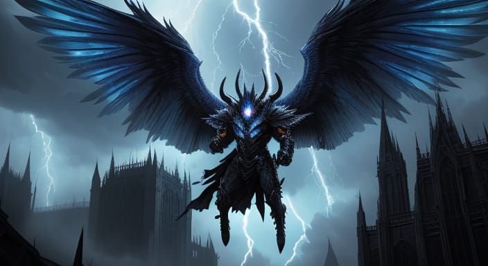 Horned Sky Beast Shelters Children in Raging Storm