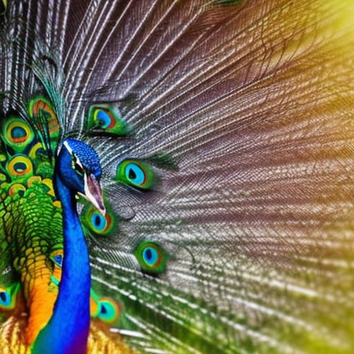 Rainbow Peacock in Oil Painting Style