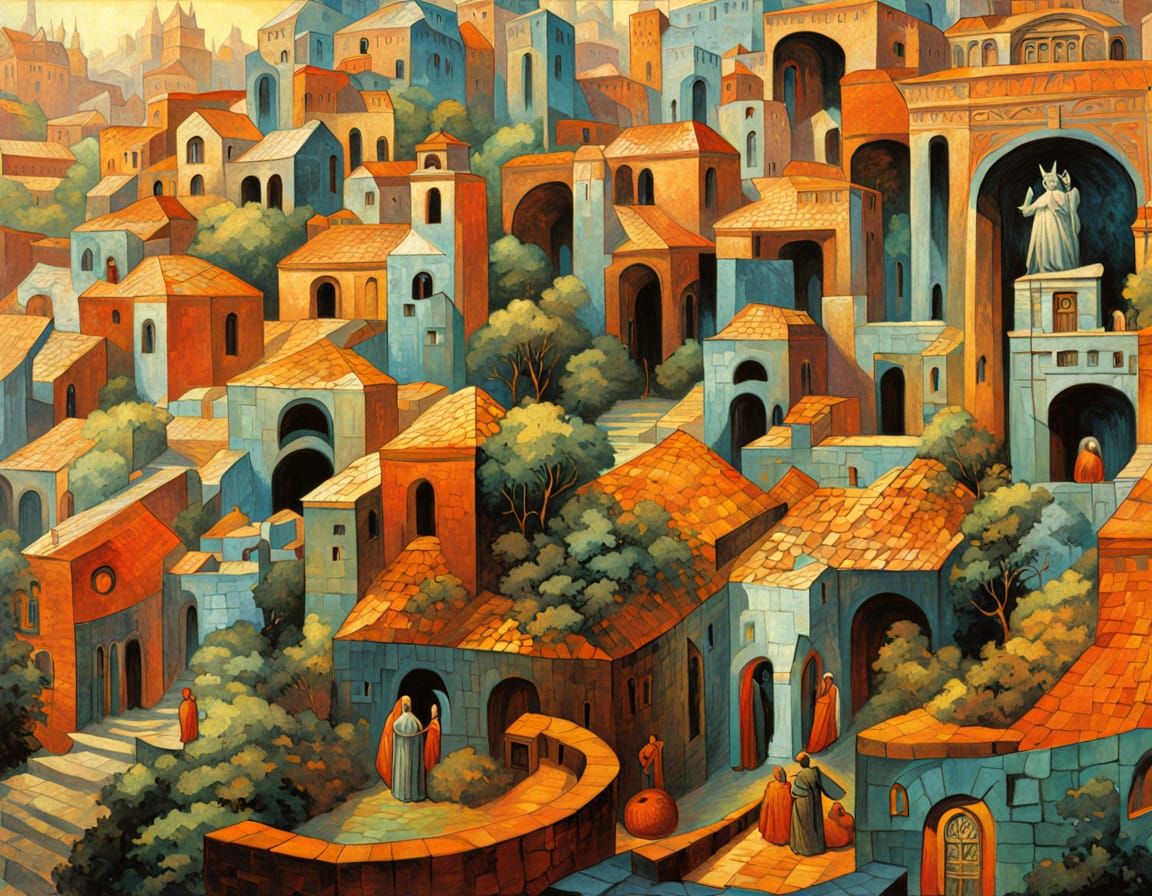 Vibrant Cubist Painting with Geometric Fauvism