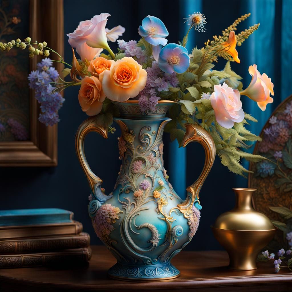 Bioluminescent Bouquet in Pastel Watercolor Pottery