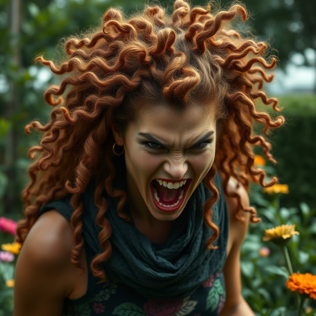Enraged Goddess in a Verdant Garden