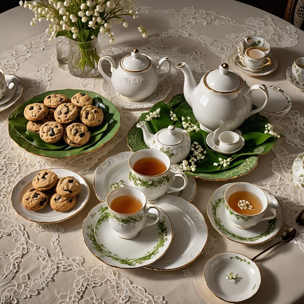 Lily of the Valley Tea Set in Golden Light