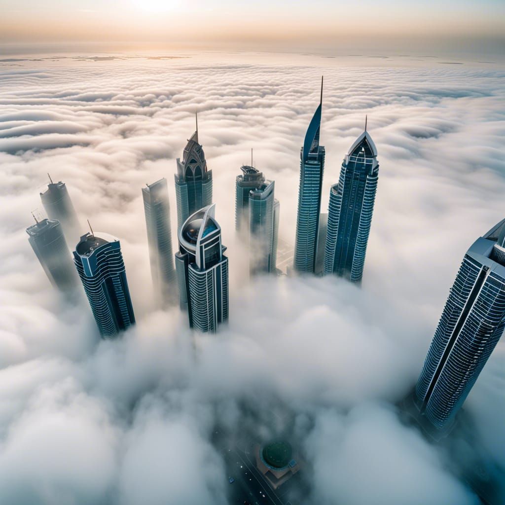 Dubai Marina Skyscrapers in Winter Fog