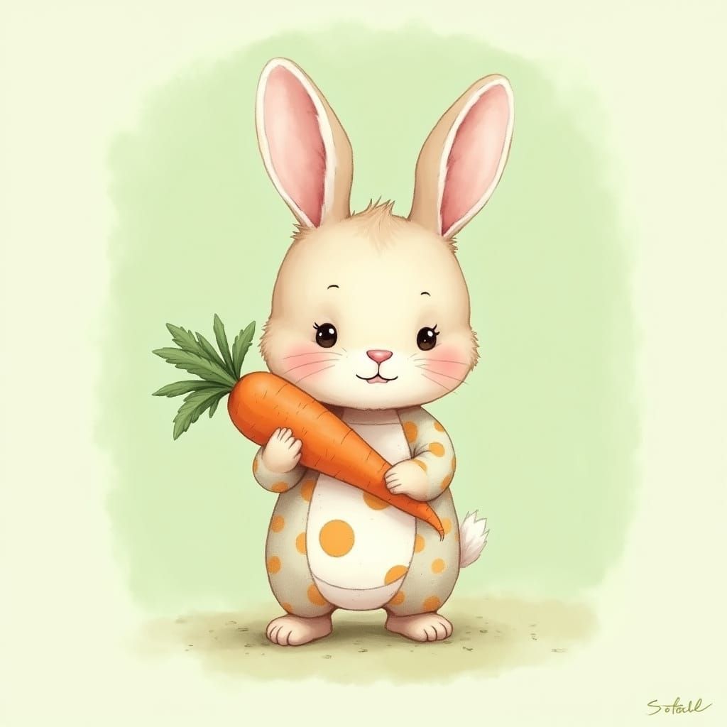 Cute Rabbit with Carrot Onesie in Whimsical Style