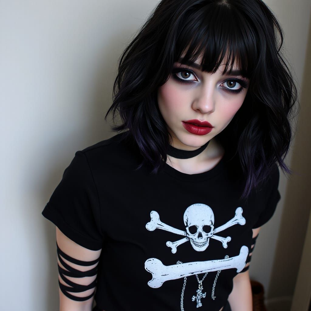 Goth Teen with Dark Makeup in Ethereal Fantasy Style