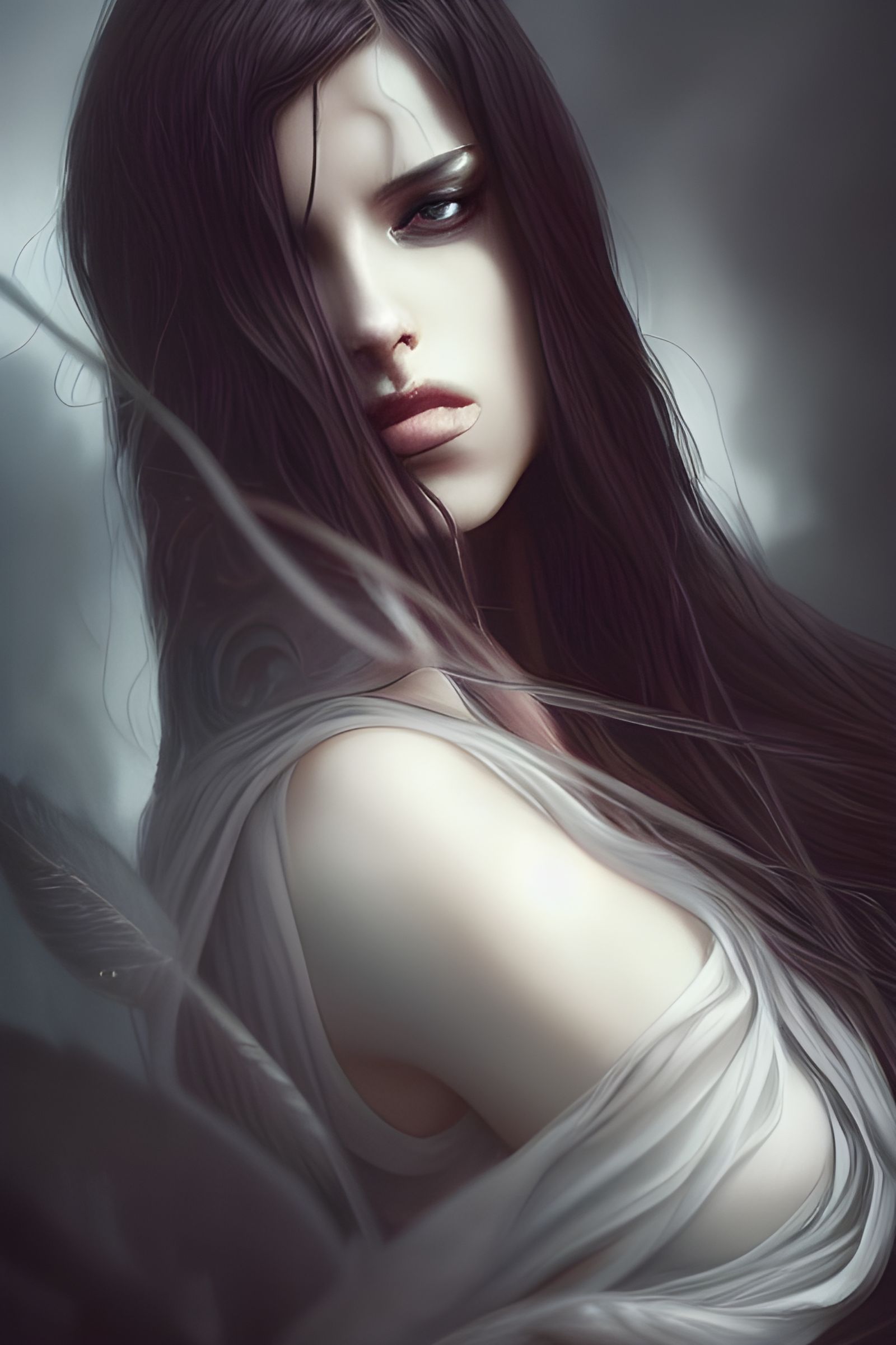 Elegant Goddess with Long Hair: Digital Illustration