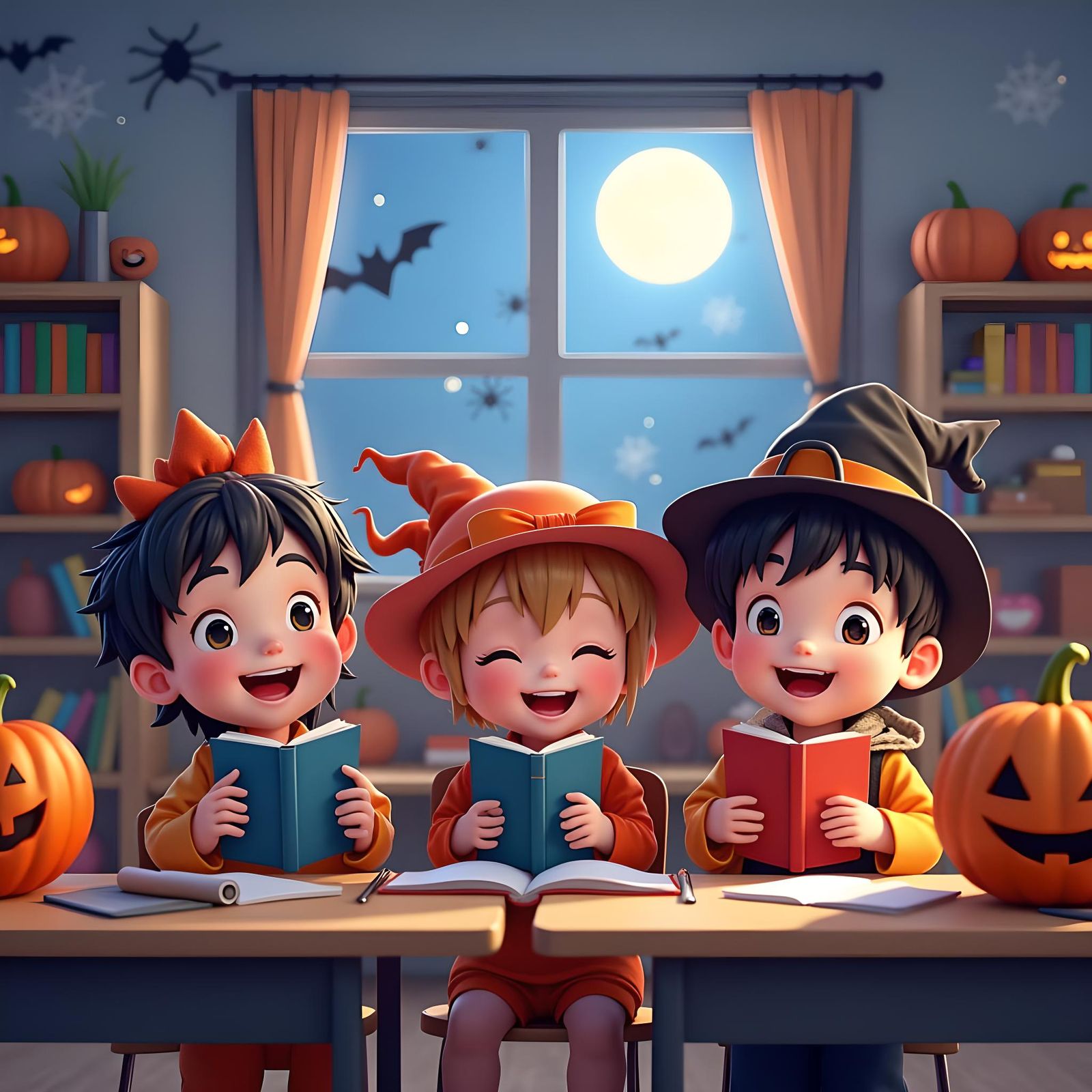 Halloween Classroom Scene in Anime Style