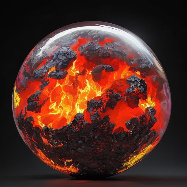 Volcanic Apocalypse in Glass Ball: Photorealistic Digital Ar...