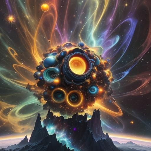 Cosmic Abstract Art: Galaxies in Vibrant Collision