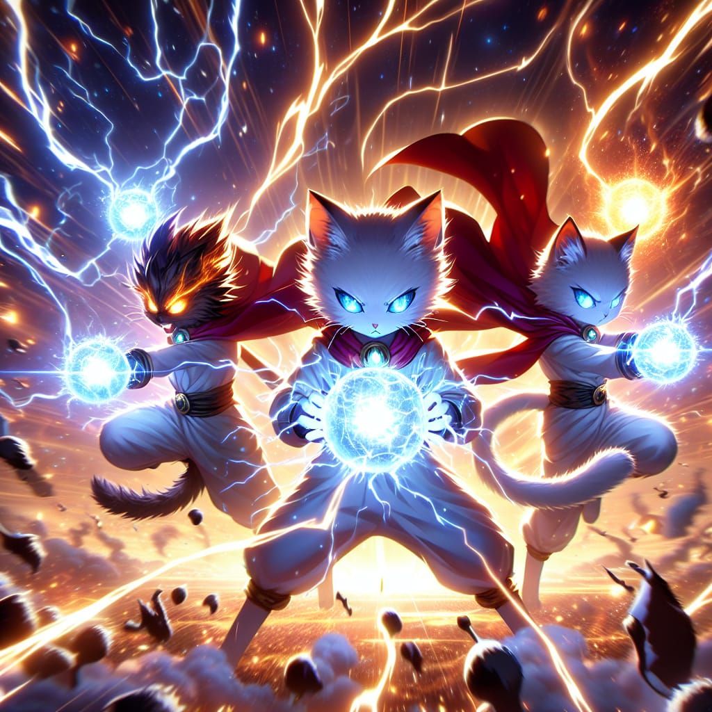 Anime Cats with Electric Power Balls in 8K