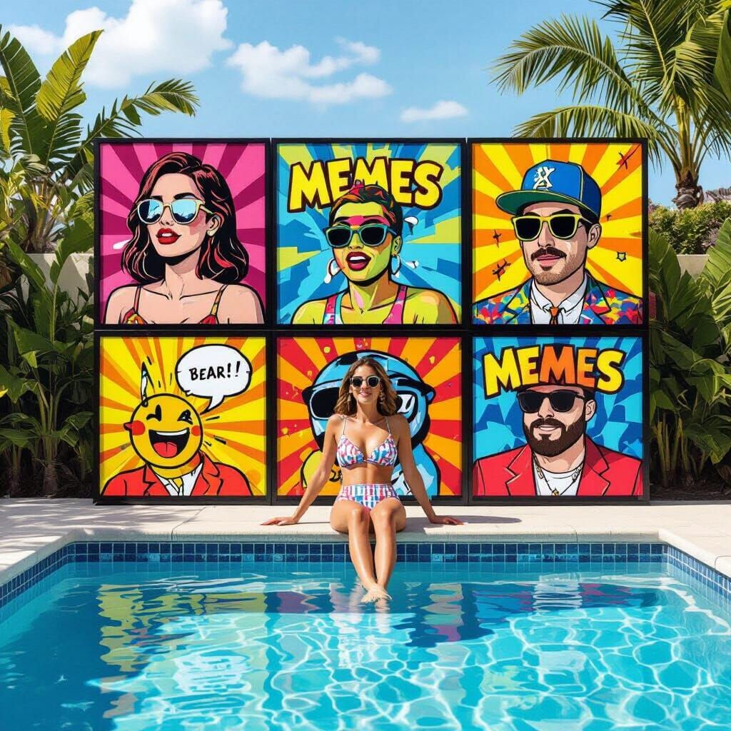 Memes by the Pool: A Digital Art Collage
