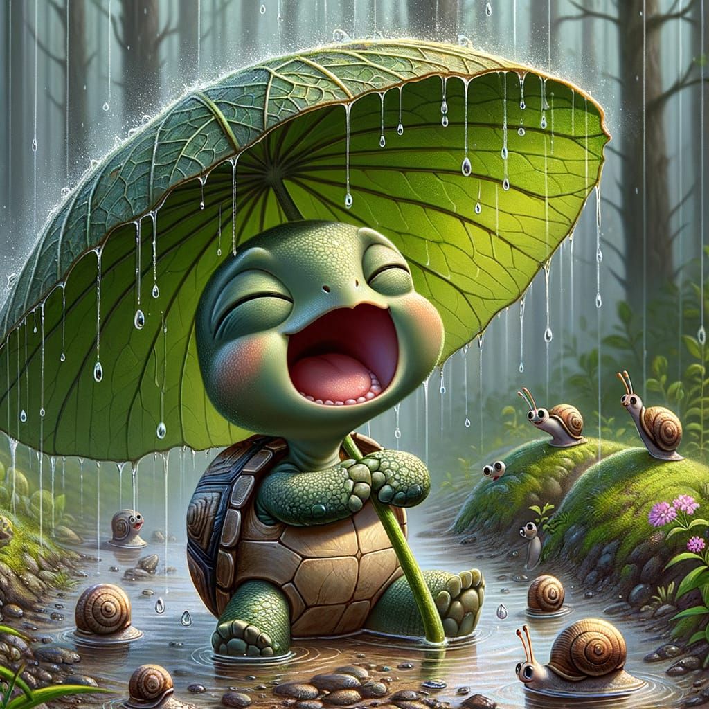 Cartoon Turtle's Rainy Day Song