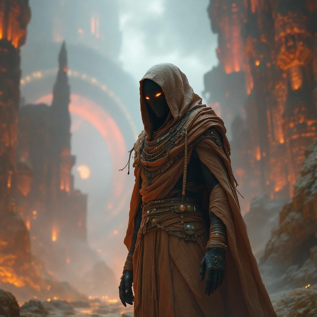 Mysterious Annanuki Figure in Mystical Landscape