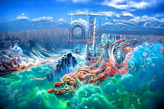 Bioluminescent Octopus Tavern-Cellar in Visionary Art Style