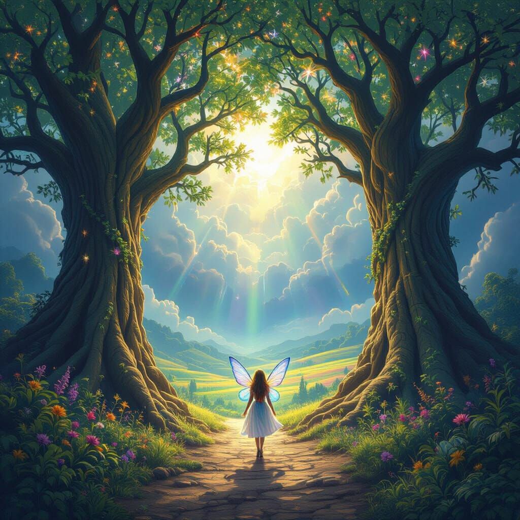 Fairy's View of Ancient Forest Entrance in Luminous Fairytal...