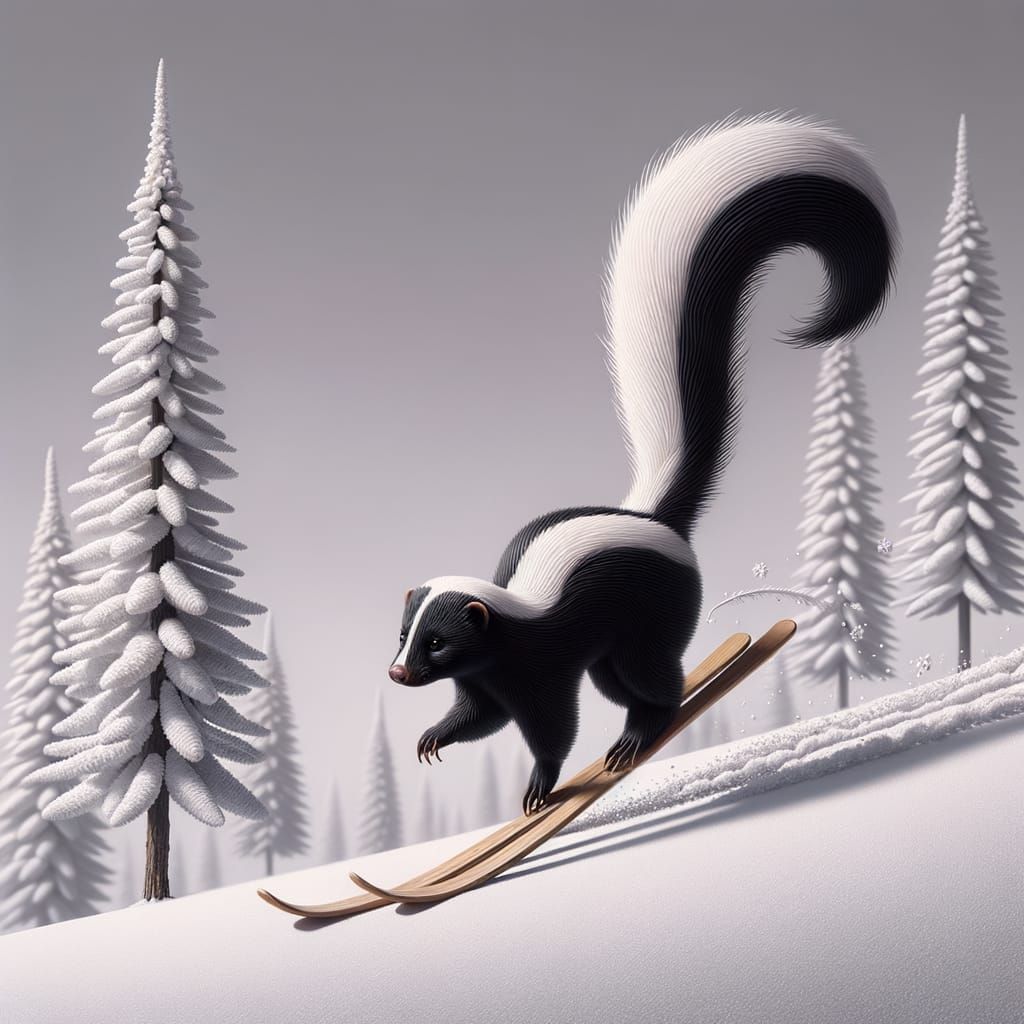 Skunk Skiing Down Mountain in Indigenous Hyperrealistic Styl...