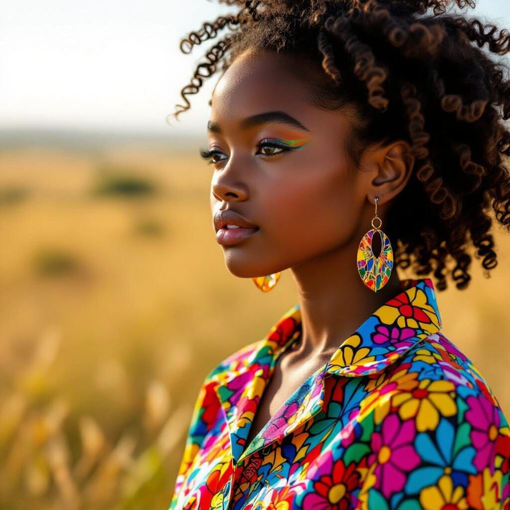 Colorful Portrait of Girl in Savannah Landscape