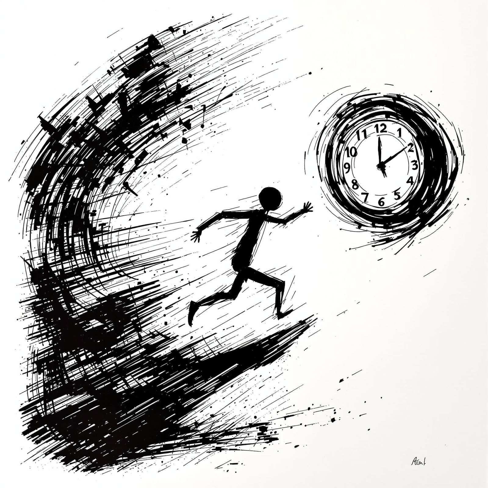 Monochromatic Ink Drawing of Futile Chase