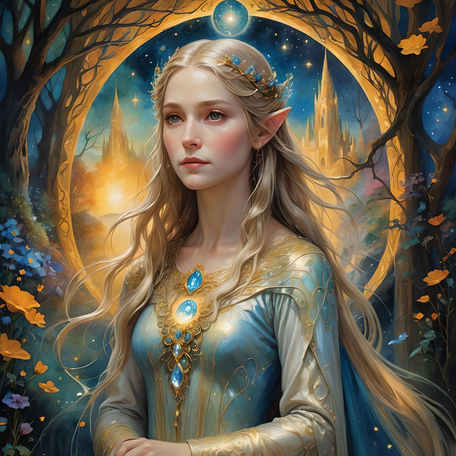 Ethereal Galadriel in Rivendell Oil Painting