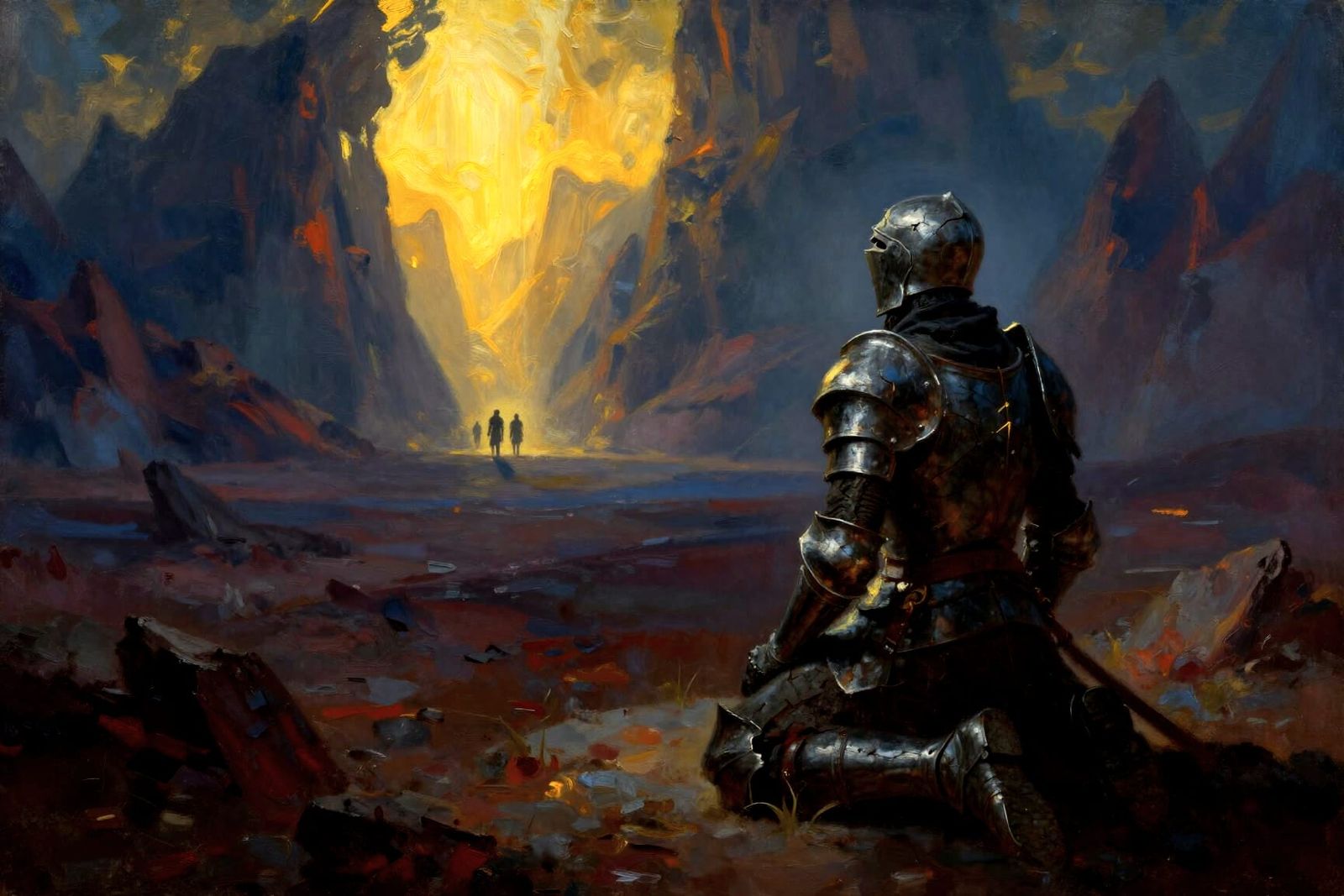 Broken Knight Seeks Light in Epic Fantasy Landscape