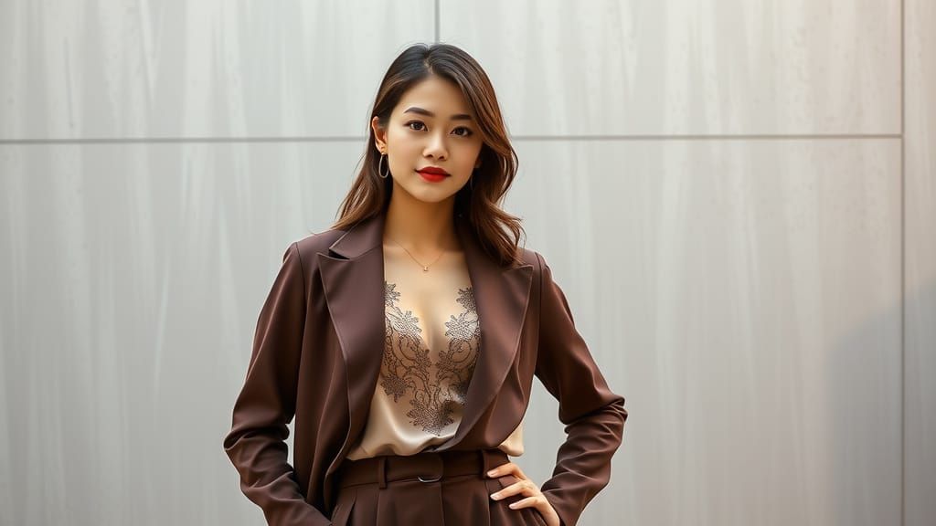 Elegant Asian Woman in Modern Outfit