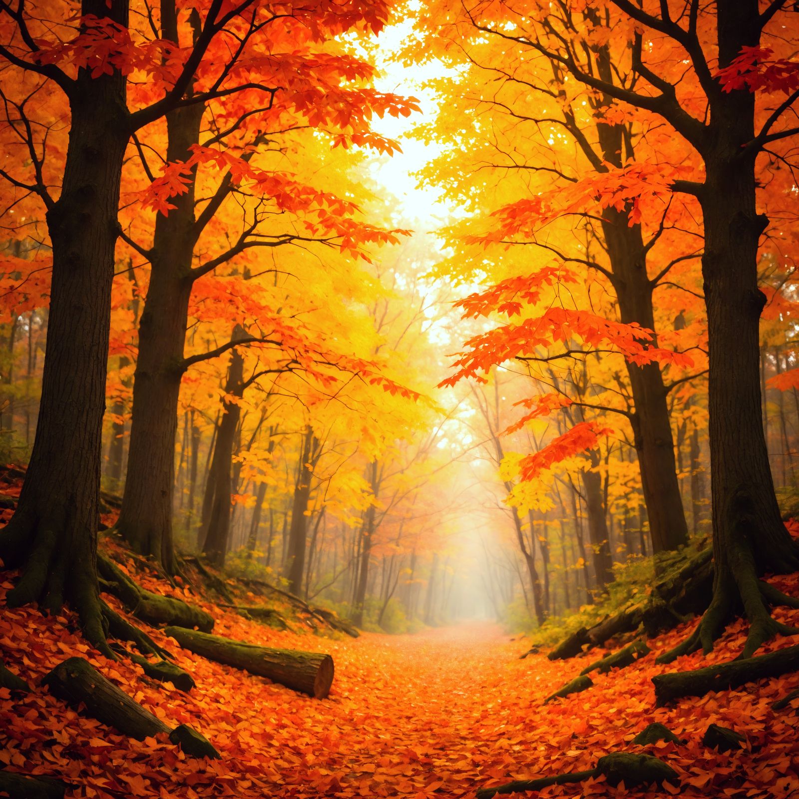 Autumnal Pennsylvania Forest Scene with Falling Leaves